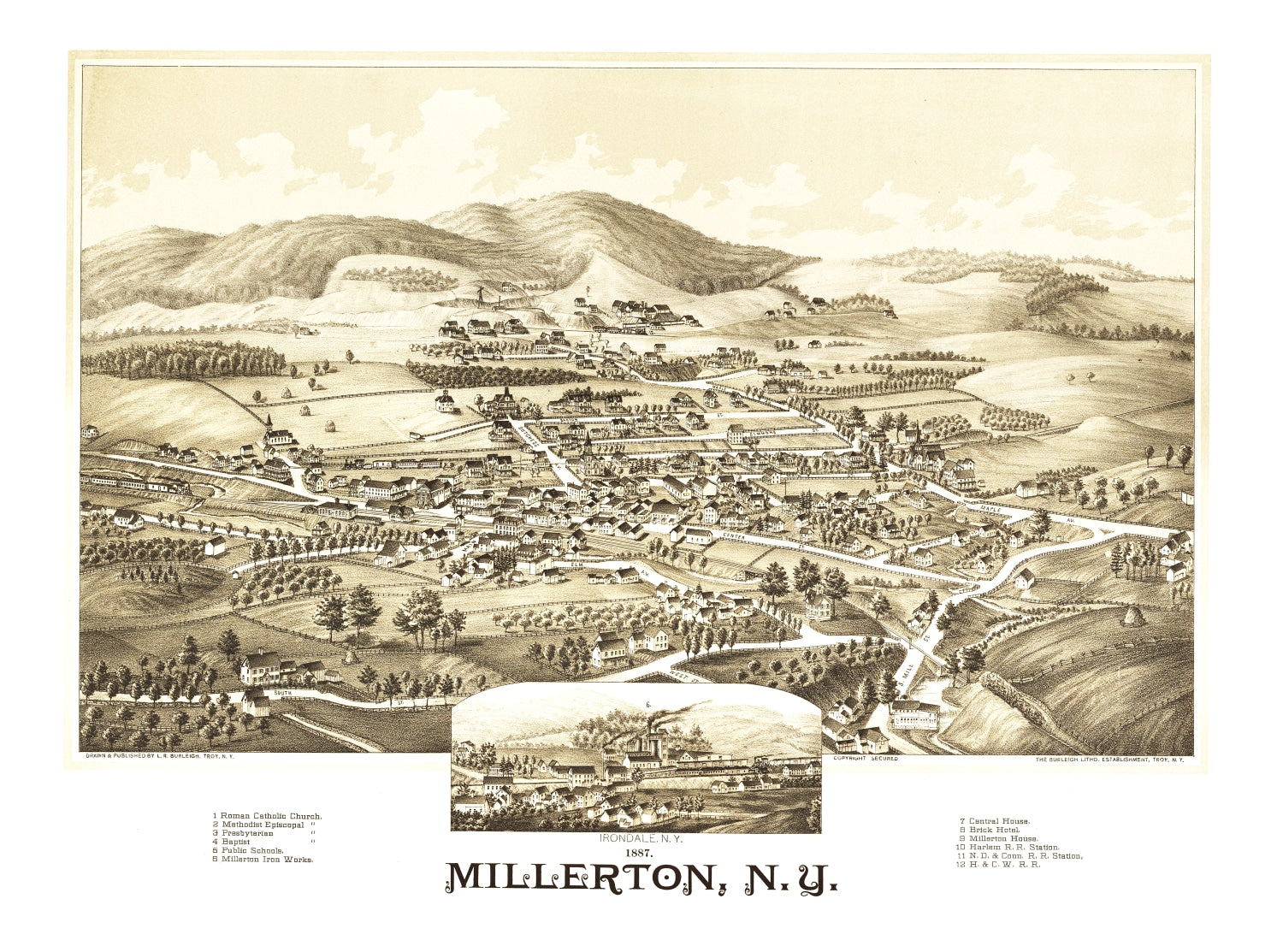 Vintage Map of Millerton, New York 1887