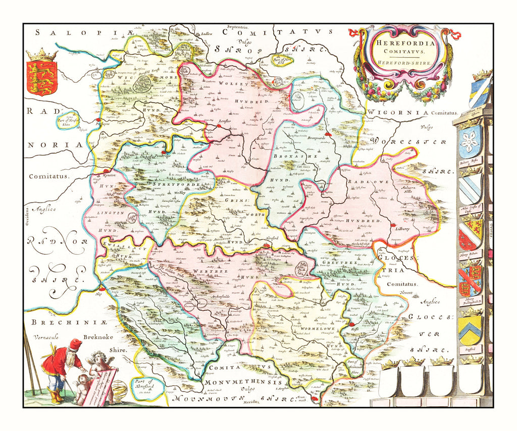 Vintage Map of Herefordshire 1665