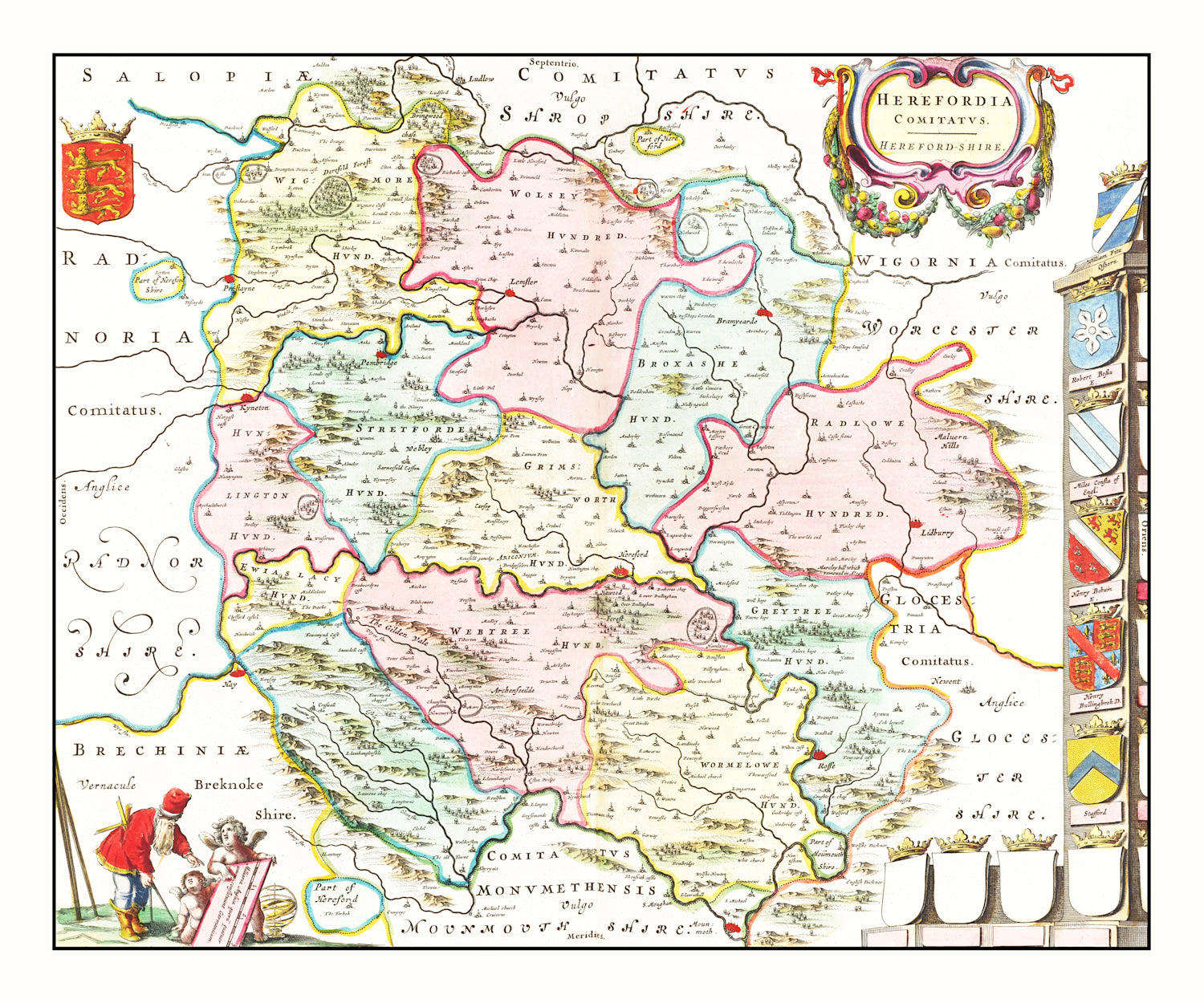 Vintage Map of Herefordshire 1665