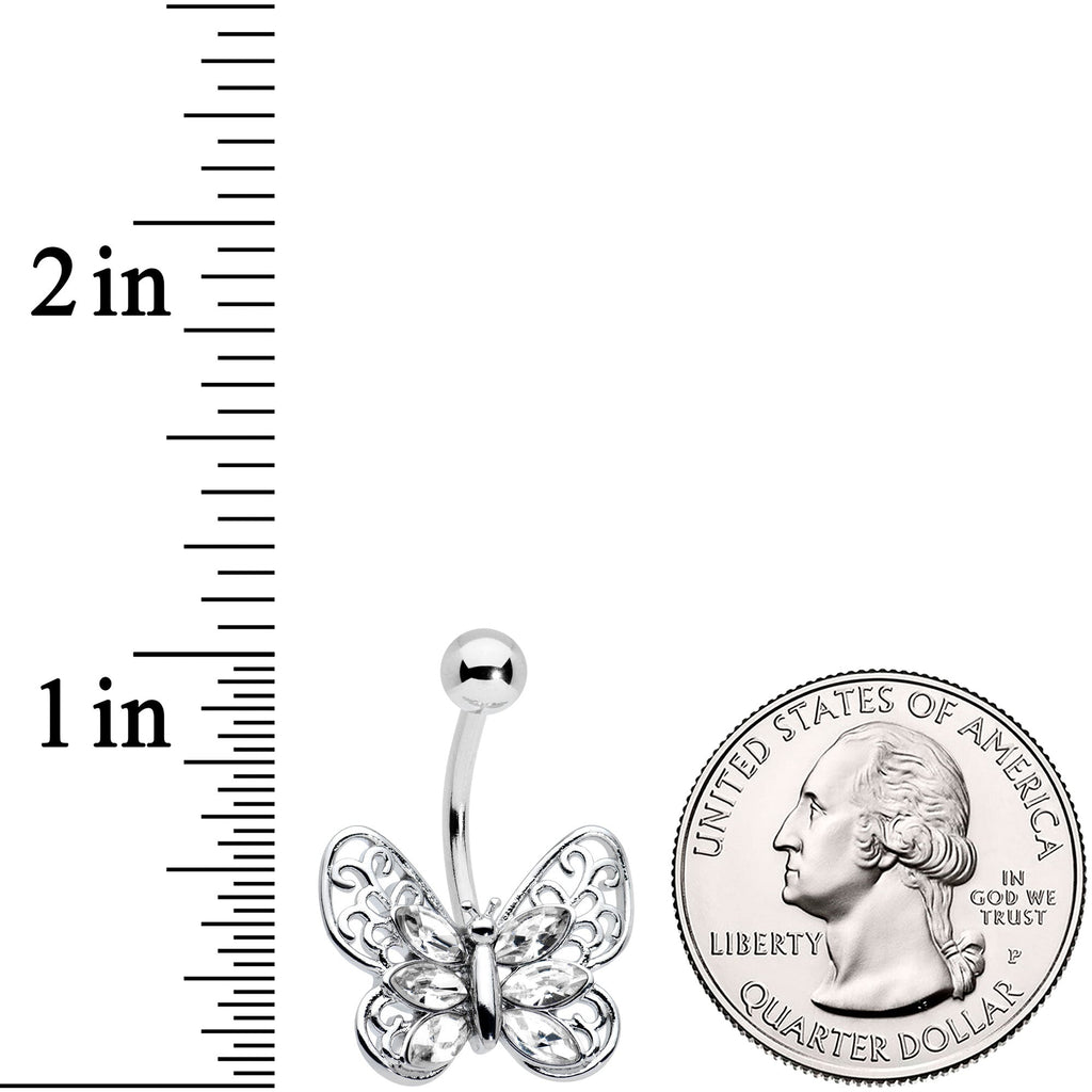 Clear Gem Lacy Butterfly Belly Ring