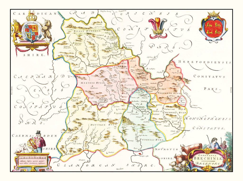 Vintage Map of Brecknockshire 1665