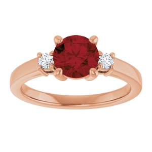 14K Rose Gold 6.5 mm Round Natural Mozambique Garnet & 1/8 CTW Natural Diamond Ring