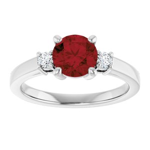 14K White Gold 6.5 mm Round Mozambique Garnet & 1/8 CTW Diamond Ring