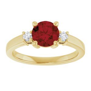 14K Yellow Gold 6.5 mm Round Mozambique Garnet & 1/8 CTW Diamond Ring