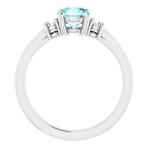 14K White Gold 6 mm Round Natural Blue Zircon & 1/8 CTW Natural Diamond Ring