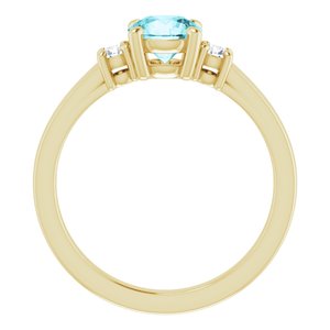 14K Yellow Gold 6 mm Round Natural Blue Zircon & 1/8 CTW Natural Diamond Ring