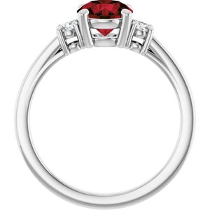 14K White Gold 6.5 mm Round Mozambique Garnet & 1/8 CTW Diamond Ring