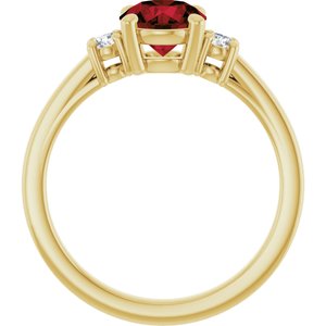 14K Yellow Gold 6.5 mm Round Mozambique Garnet & 1/8 CTW Diamond Ring