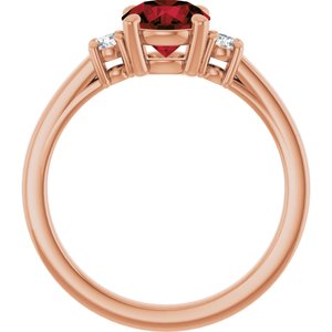 14K Rose Gold 6.5 mm Round Natural Mozambique Garnet & 1/8 CTW Natural Diamond Ring