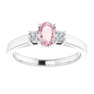 14K White Gold 6x4 mm Oval Natural Pink Morganite & 1/8 CTW Natural Diamond Ring