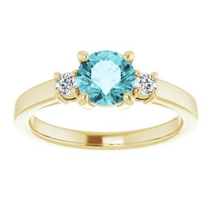 14K Yellow Gold 6 mm Round Natural Blue Zircon & 1/8 CTW Natural Diamond Ring