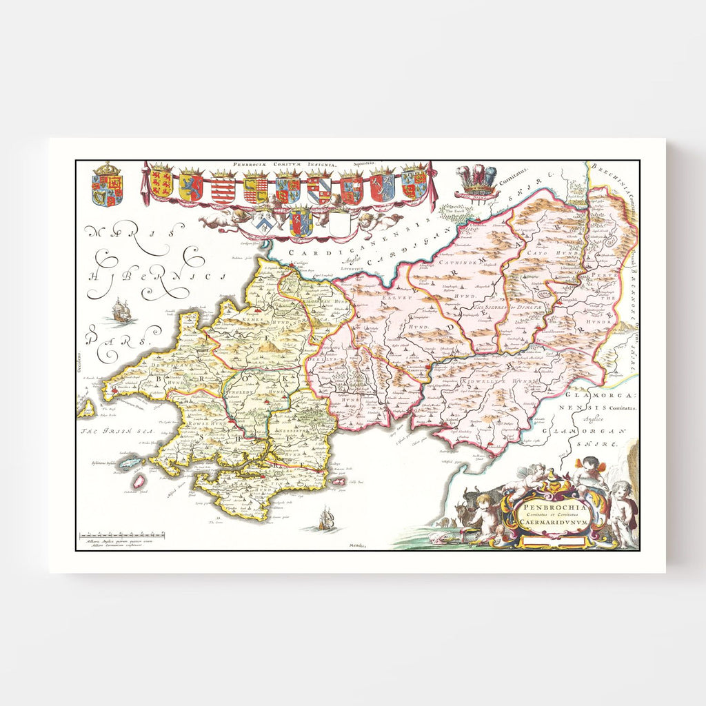 Vintage Map of Pembrokeshire 1665