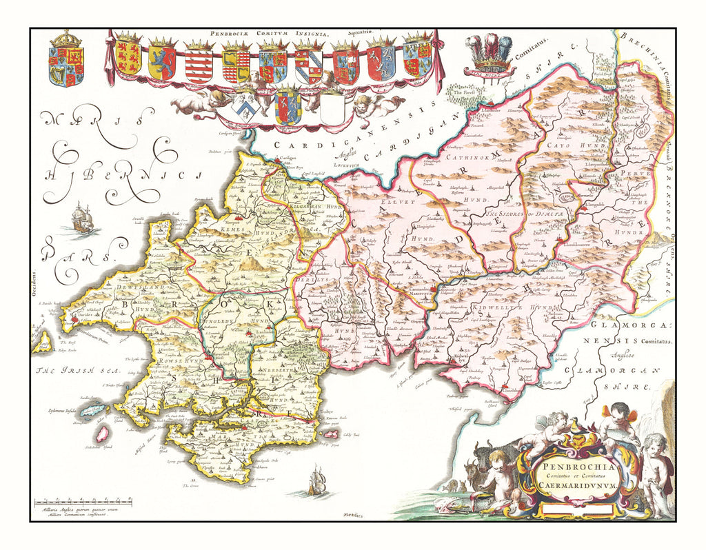 Vintage Map of Pembrokeshire 1665