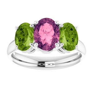 14K White Gold Imitation Pink Tourmaline & Imitation Peridot Ring