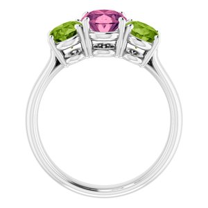 14K White Gold Imitation Pink Tourmaline & Imitation Peridot Ring