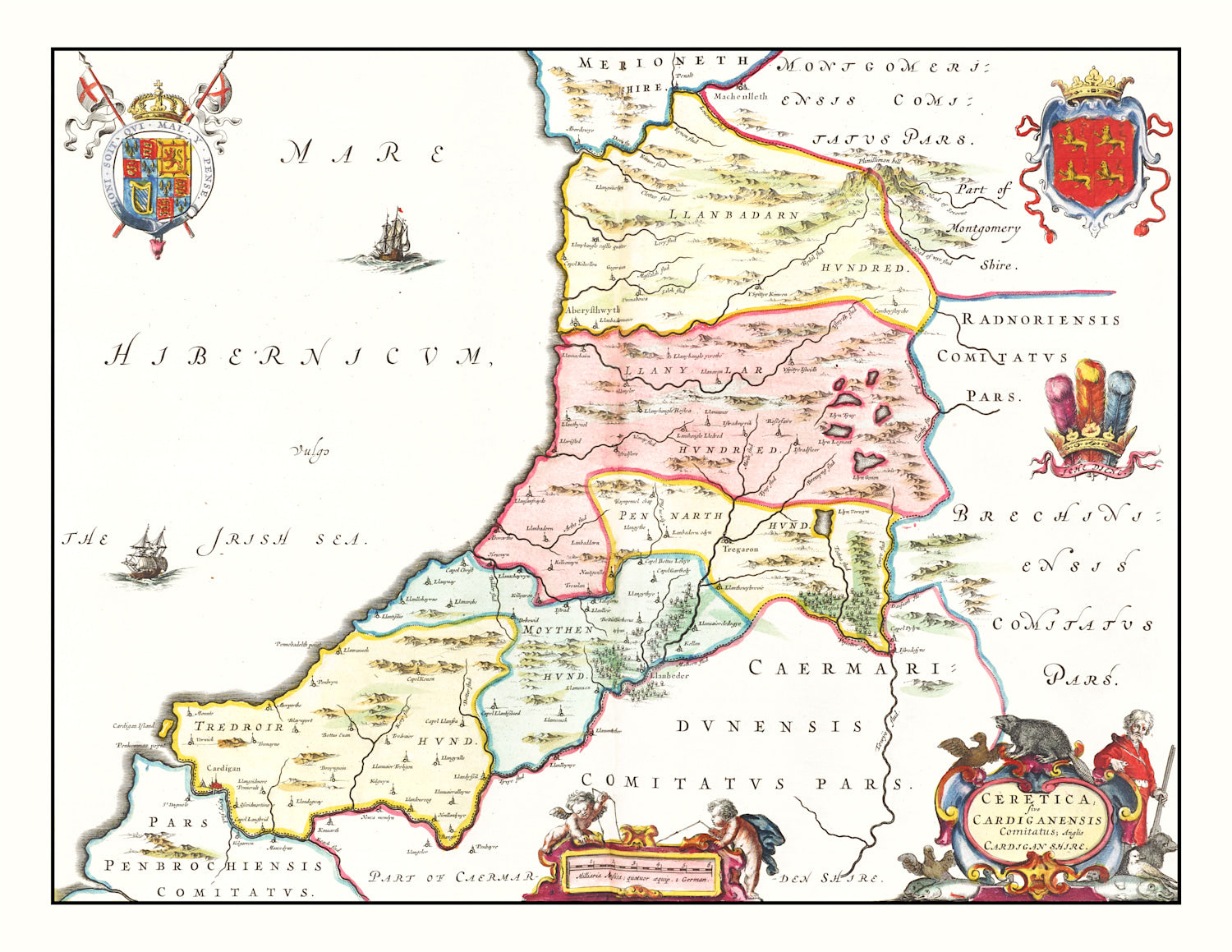 Vintage Map of Montgomeryshire 1665