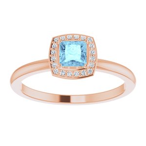 14K Rose Gold Natural Aquamarine & .05 CTW Natural Diamond Ring