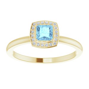 14K Yellow Gold Natural Aquamarine & .05 CTW Natural Diamond Ring