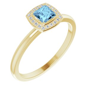 14K Yellow Gold Natural Aquamarine & .05 CTW Natural Diamond Ring