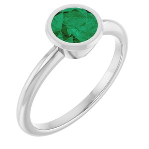 Sterling Silver 6 mm Lab-Grown Emerald Bezel-Set Ring