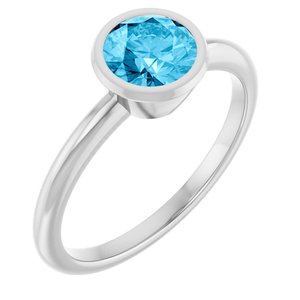 Platinum 6 mm Natural Aquamarine Bezel-Set Ring
