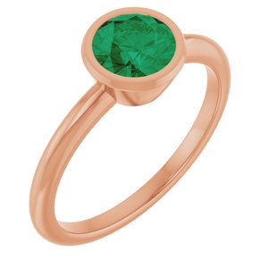 14K Rose Gold 6 mm Lab-Grown Emerald Bezel-Set Ring
