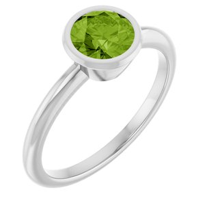 10K White Gold 6 mm Natural Peridot Bezel-Set Ring