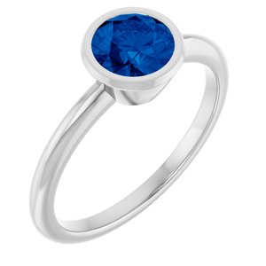 14K White Gold 6 mm Lab-Grown Blue Sapphire Bezel-Set Ring