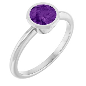 10K White Gold 6 mm Natural Amethyst Bezel-Set Ring