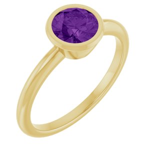 10K Yellow Gold 6 mm Natural Amethyst Bezel-Set Ring