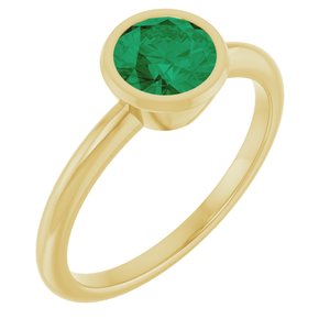 14K Yellow Gold 6 mm Lab-Grown Emerald Bezel-Set Ring