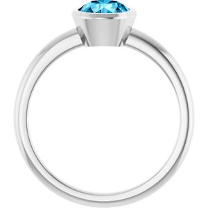 14K White Gold 6 mm Natural Aquamarine Bezel-Set Ring