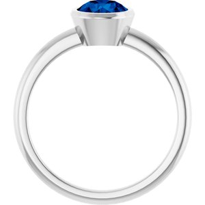 10K White Gold 6 mm Lab-Grown Blue Sapphire Bezel-Set Ring