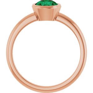 14K Rose Gold 6 mm Lab-Grown Emerald Bezel-Set Ring