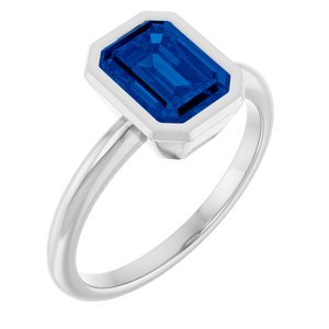 10K White Gold 8x6 mm Lab-Grown Blue Sapphire Bezel-Set Ring
