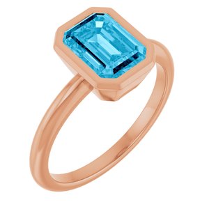 14K Rose Gold 8x6 mm Natural Aquamarine Bezel-Set Ring