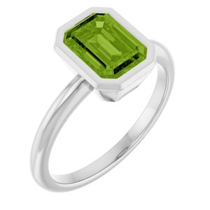 Sterling Silver 8x6 mm Natural Peridot Bezel-Set Ring