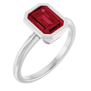 14K White Gold 8x6 mm Lab-Grown Ruby Bezel-Set Ring