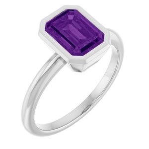 10K White Gold 8x6 mm Natural Amethyst Bezel-Set Ring
