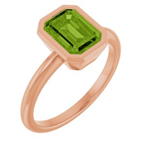 14K Rose Gold 8x6 mm Natural Peridot Bezel-Set Ring