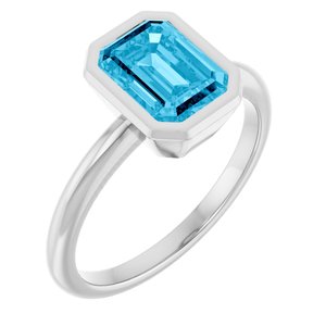 10K White Gold 8x6 mm Natural Aquamarine Bezel-Set Ring