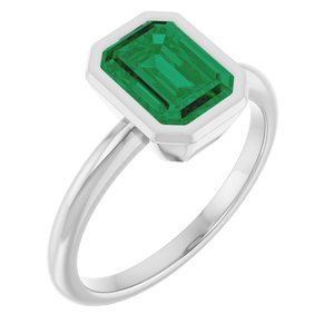 10K White Gold 8x6 mm Lab-Grown Emerald Bezel-Set Ring