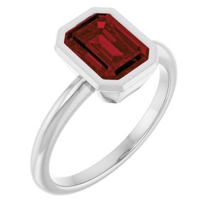 Platinum 8x6 mm Natural Mozambique Garnet Bezel-Set Ring