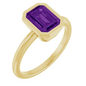 10K Yellow Gold 8x6 mm Natural Amethyst Bezel-Set Ring