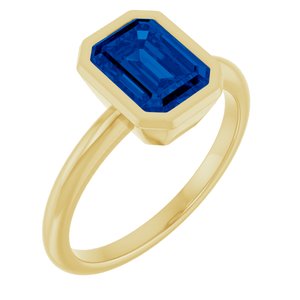10K Yellow Gold 8x6 mm Lab-Grown Blue Sapphire Bezel-Set Ring
