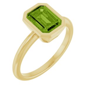 10K Yellow Gold 8x6 mm Natural Peridot Bezel-Set Ring