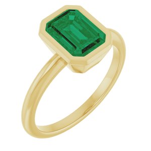 10K Yellow Gold 8x6 mm Lab-Grown Emerald Bezel-Set Ring