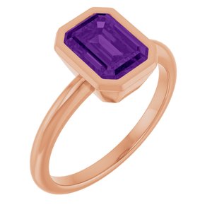 14K Rose Gold 8x6 mm Natural Amethyst Bezel-Set Ring
