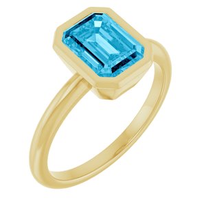 14K Yellow Gold 8x6 mm Natural Aquamarine Bezel-Set Ring