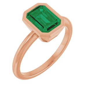 14K Rose Gold 8x6 mm Lab-Grown Emerald Bezel-Set Ring